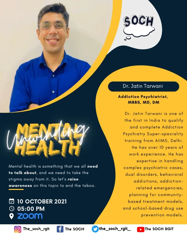 Poster for the 'Unwinding Mental Health' webinar with Dr. Jatin Tarwani